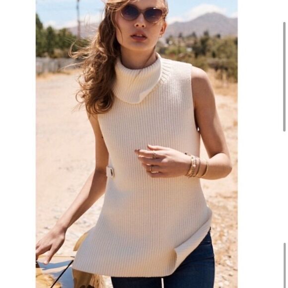 Anthropologie Cream Knit Turtleneck Pullover Side Button Sweater Vest - Picture 4 of 16